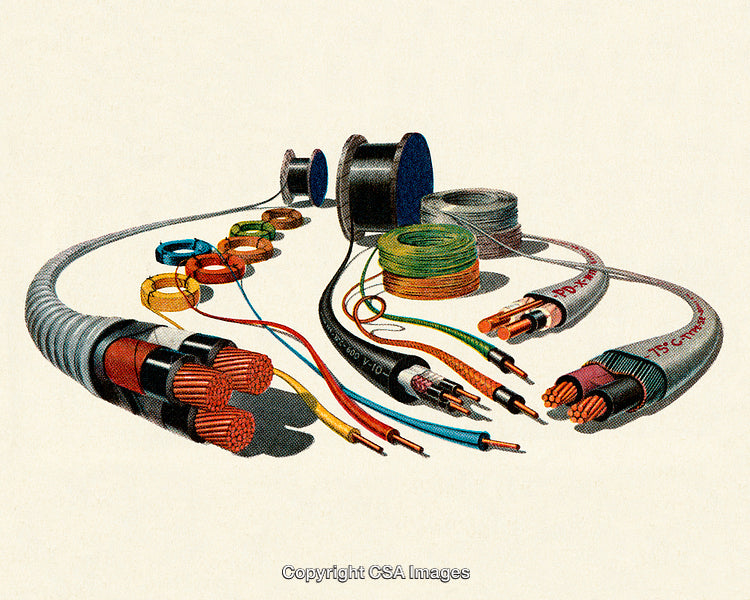 Colorful Electrical Cables and Spools Arranged on White Background