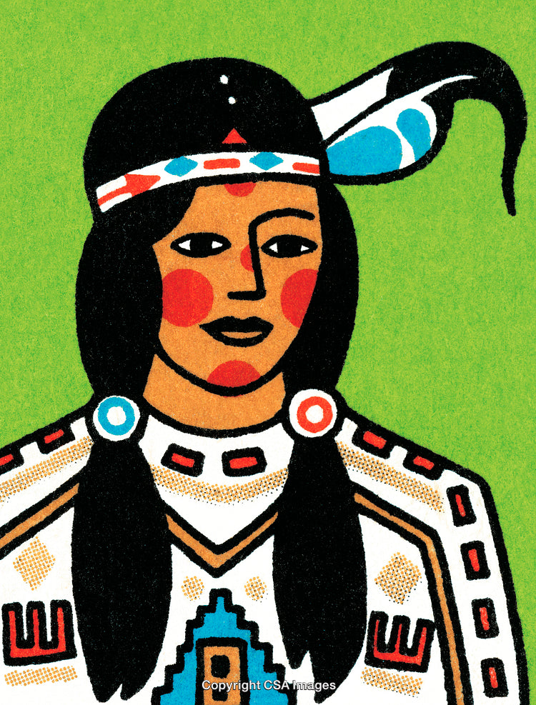 Colorful Illustration of a Native American Figure in Traditional Attire