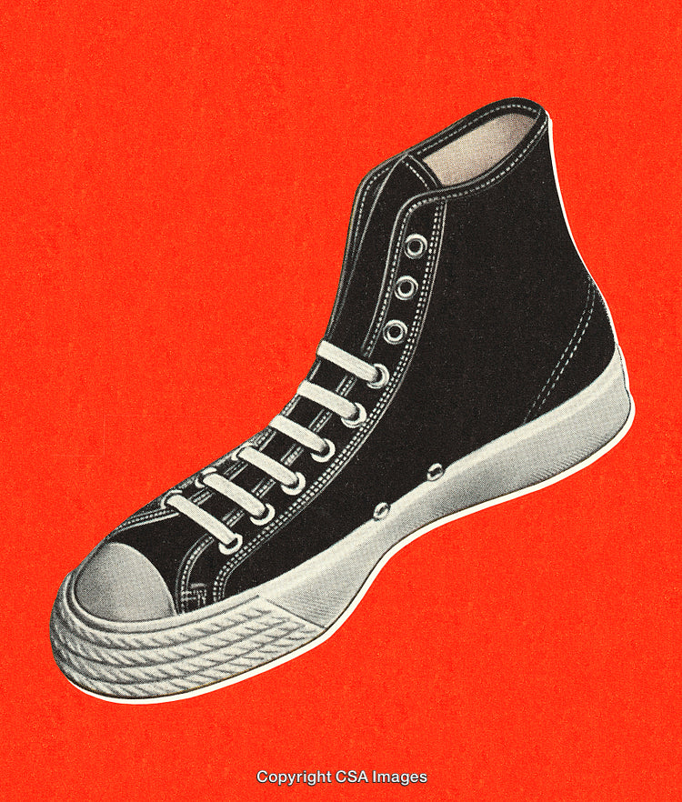 High Top Black Canvas Sneaker on a Vibrant Red Background