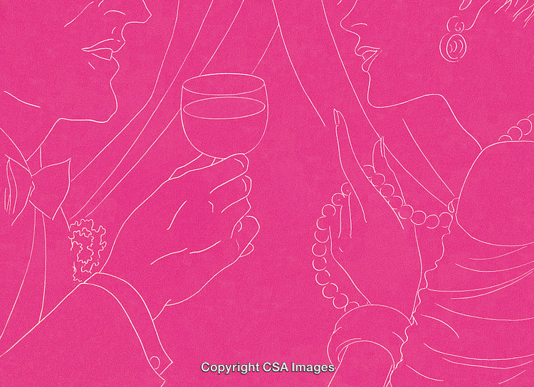 Elegant Line Art Illustration of a Couple Toasting With Wine Glasses