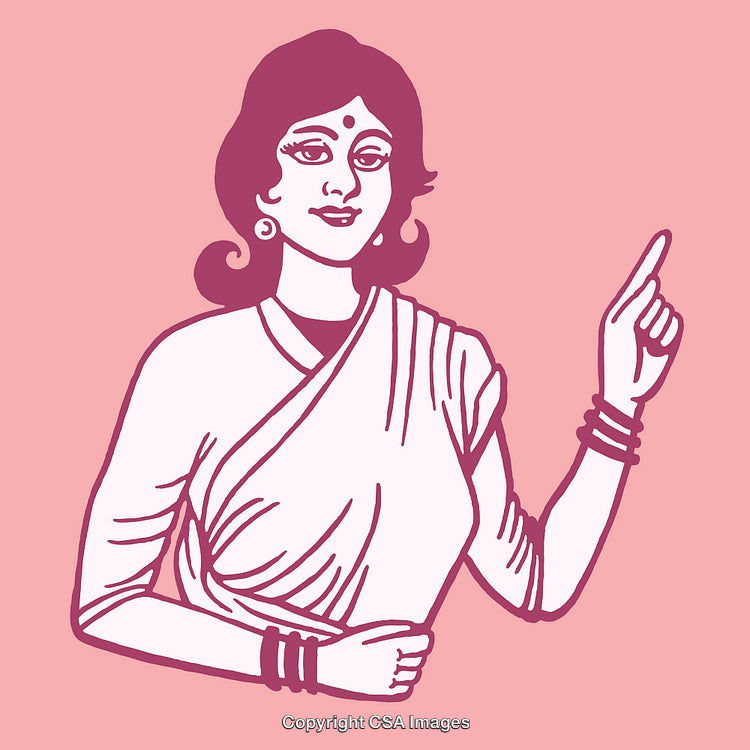 Illustration of a Woman Gesturing with Traditional Clothes and Accessories