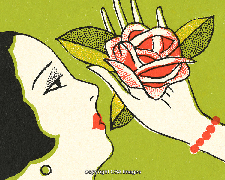 Retro Artwork of a Portrait with a Woman and a Rose