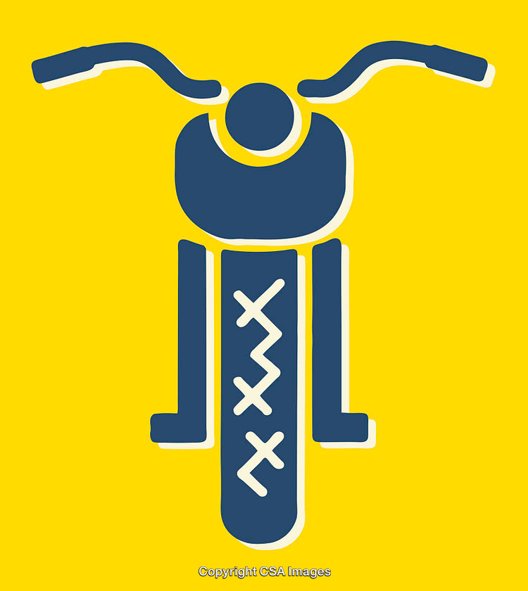 Minimalist Blue Motorcycle Illustration on a Bright Yellow Background