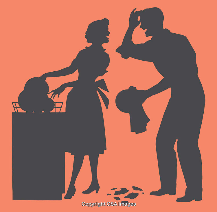 Retro Styled Illustration of Domestic Chores with a Touch of Humor