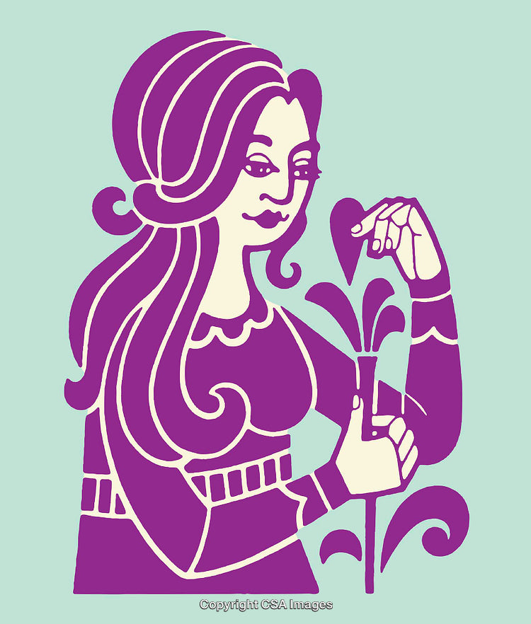 Colorful Line Art Illustration of a Woman and Nature Motif