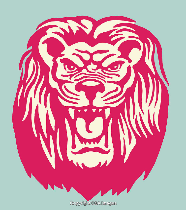 Vivid Pink Lion Artwork with Bold Lines on Soft Pastel Background