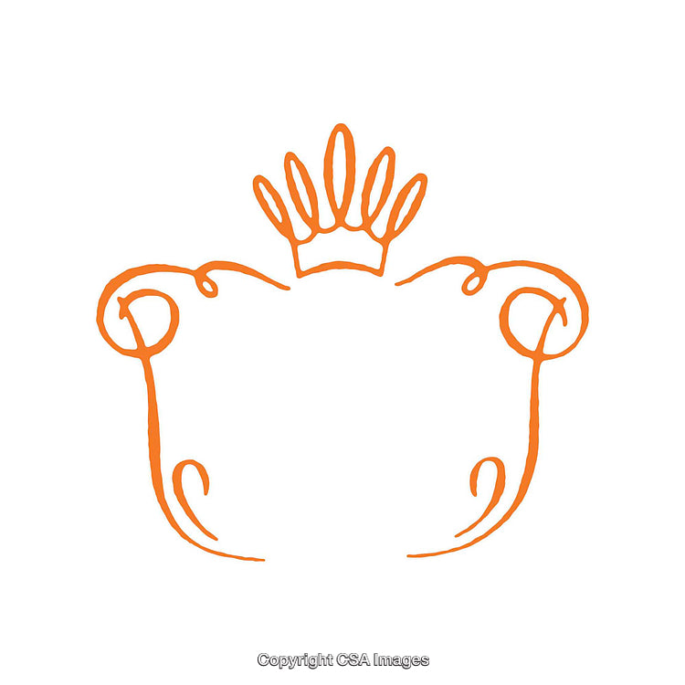 Creative Orange Line Drawing of a Crown and Scrollwork Design