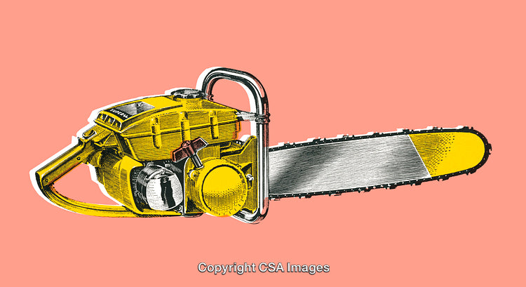 Vintage Chainsaw Illustration on a Bold Minimalist Background