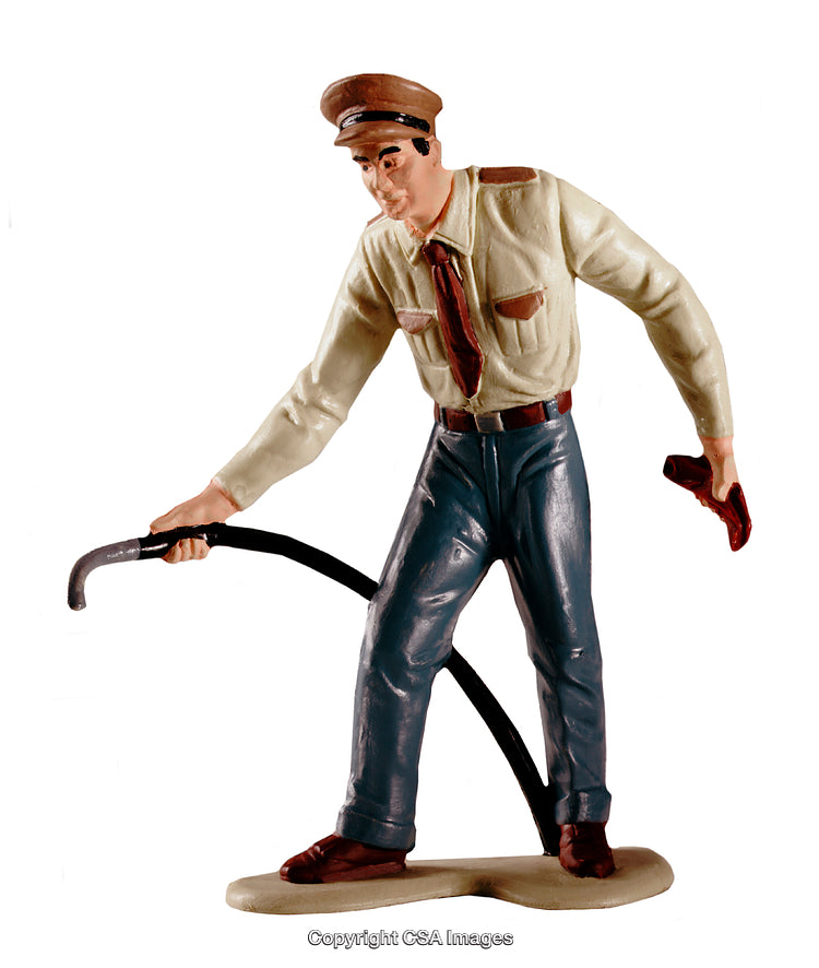 Vintage Toy Figurine of Uniformed Worker Holding Tools and Accessories