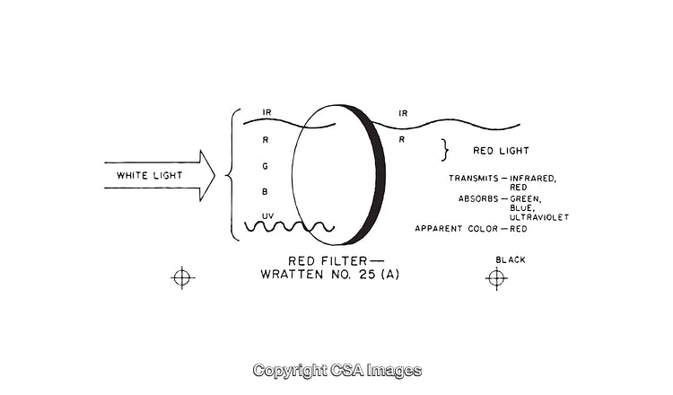Detailed Diagram of Light Passing Through a Red Filter Lens