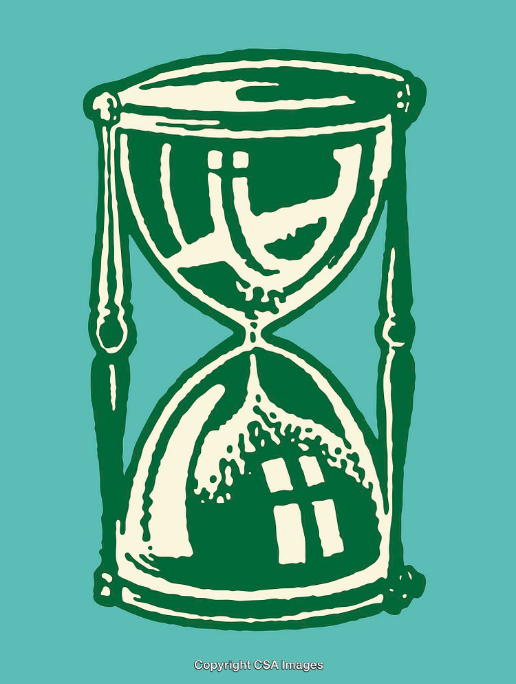 Green And White Retro Hourglass Illustration on Blue Background