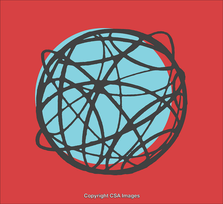 Abstract Line Art Globe on Vibrant Red Background