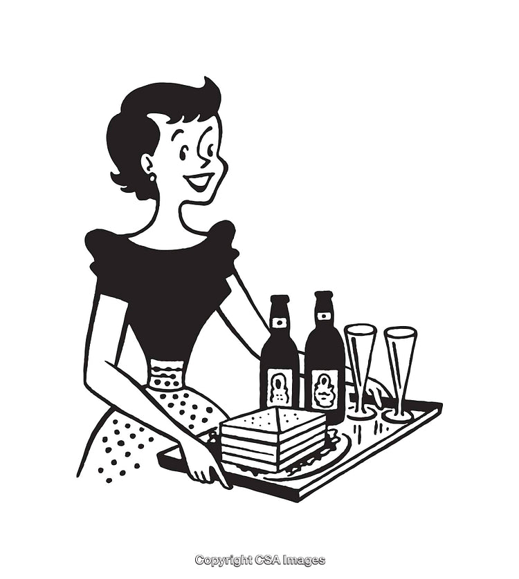 Vintage Illustration of a Woman Serving Refreshments on a Tray