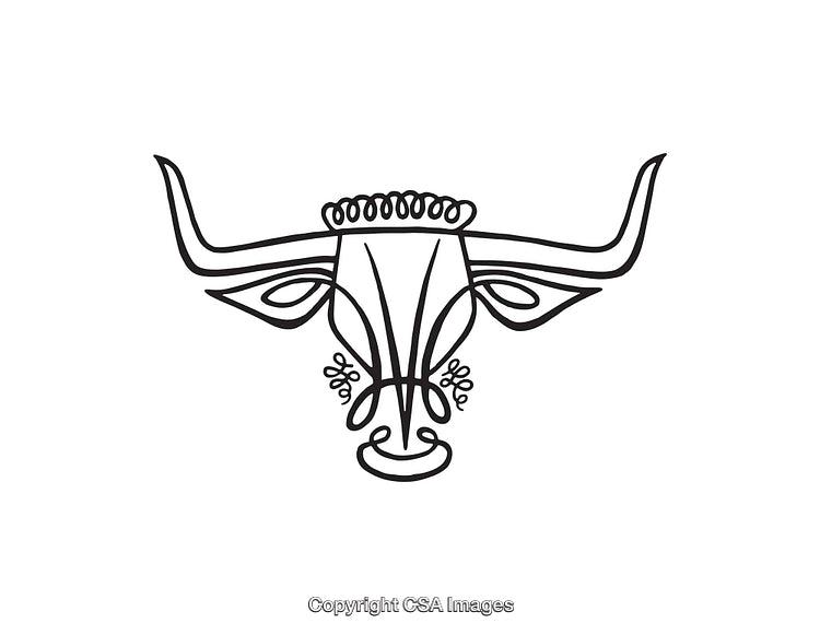 Intricate Black and White Line Art of a Bull Head Design
