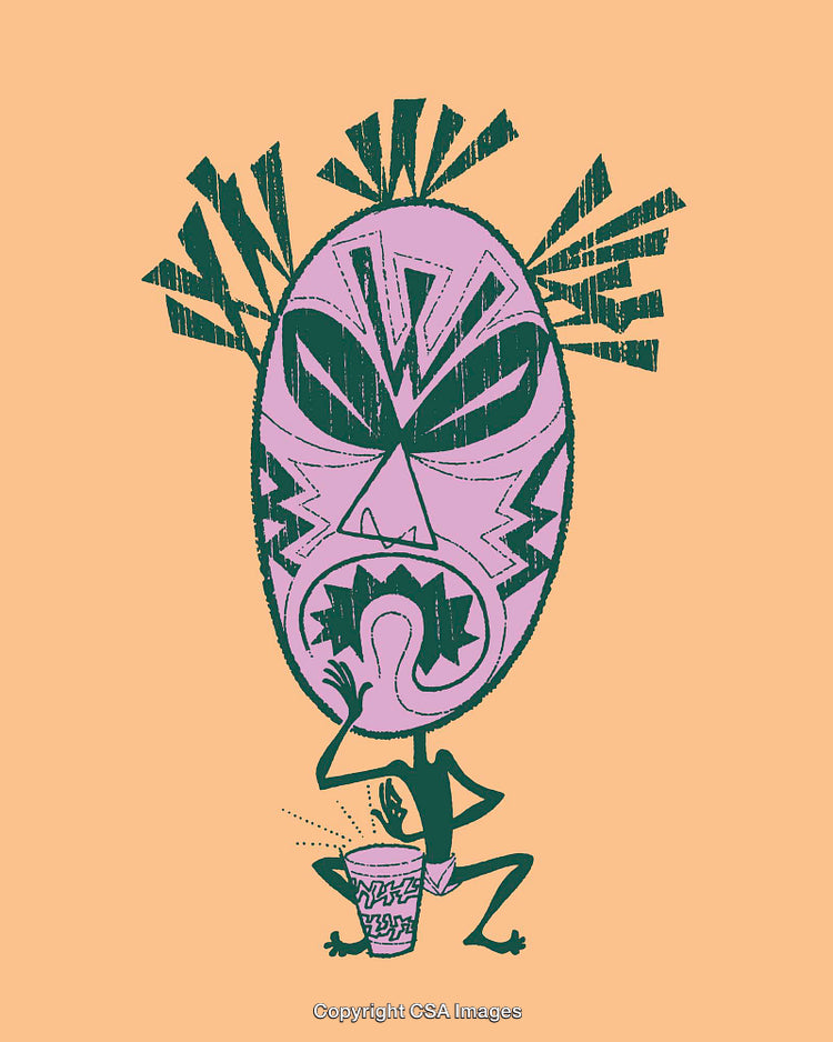 Creative Illustration of Masked Character with Tribal Elements