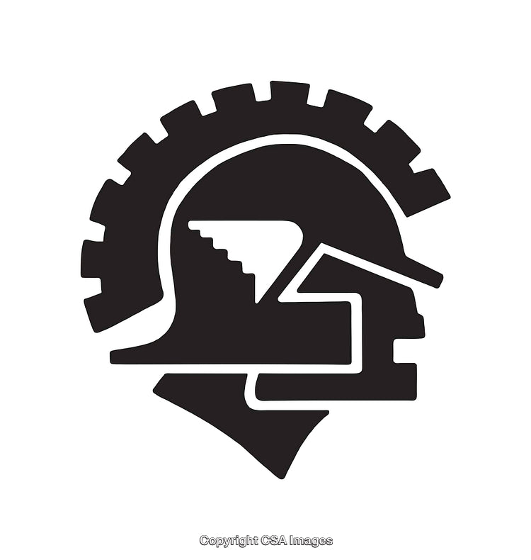 Black and White Line Art of Geometric Profile with Helmet