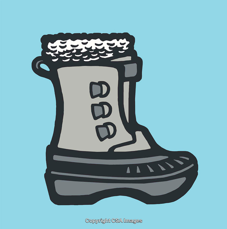 Winter Boot Icon in Gray with Furry Lining on Blue Background