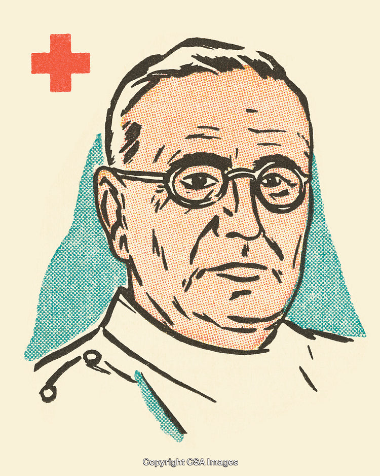 Vintage Comic Style Portrait of a Medical Professional with Red Cross Symbol