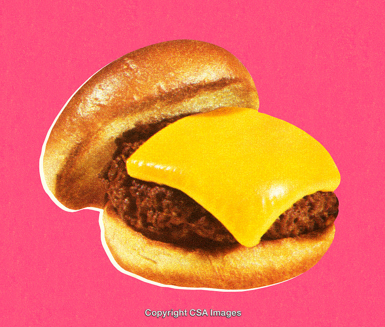 Classic Cheeseburger with Yellow Cheese on Pink Background