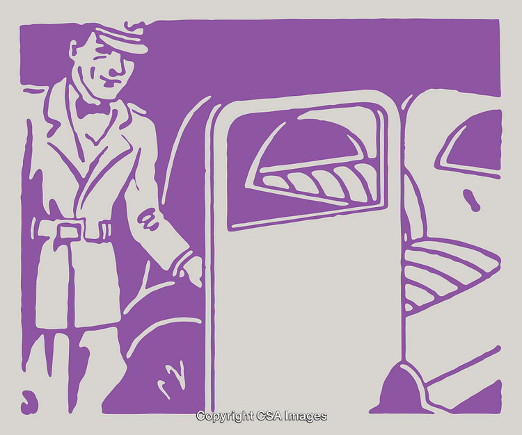 Vintage Line Art Illustration of Chauffeur Opening a Car Door