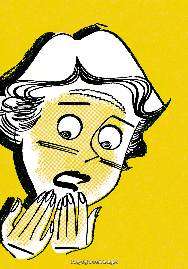 Surprised Retro Styled Woman with Expressive Facial Gesture on Yellow Background