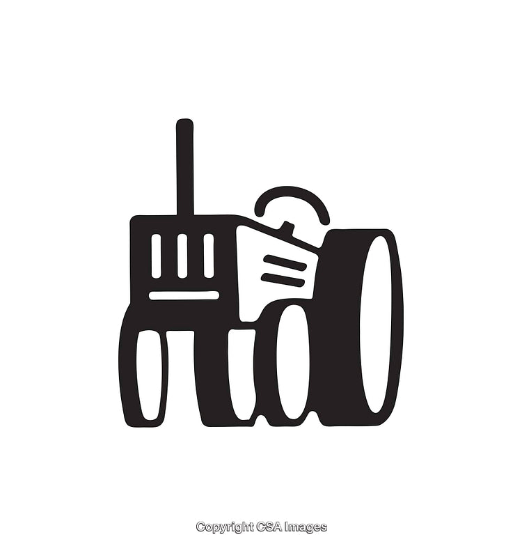Black and White Line Art Illustration of a Farm Tractor