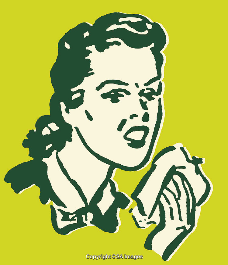 Vintage Style Green Line Art Illustration of a Woman Eating Sandwich
