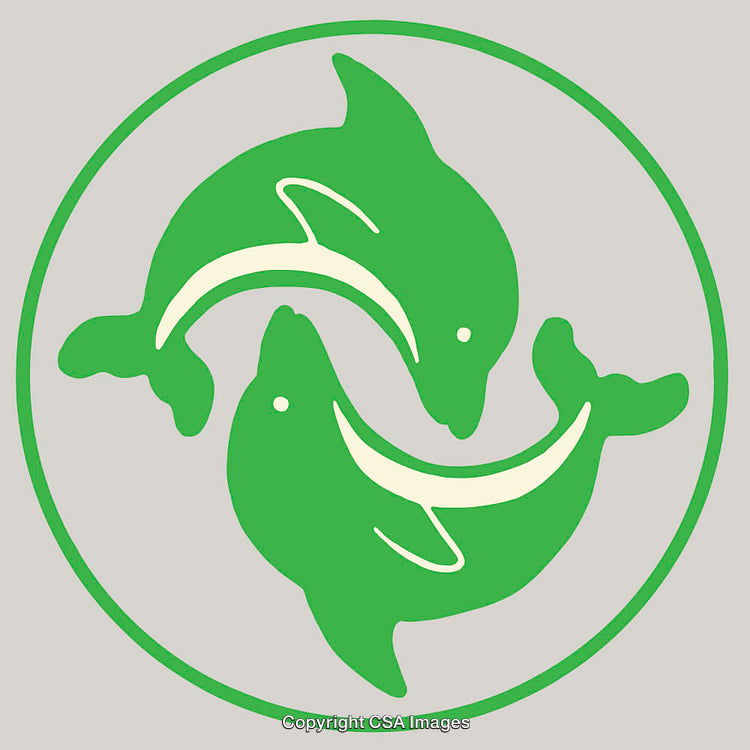 Green Illustrated Logo Featuring Two Dolphins in Circular Composition