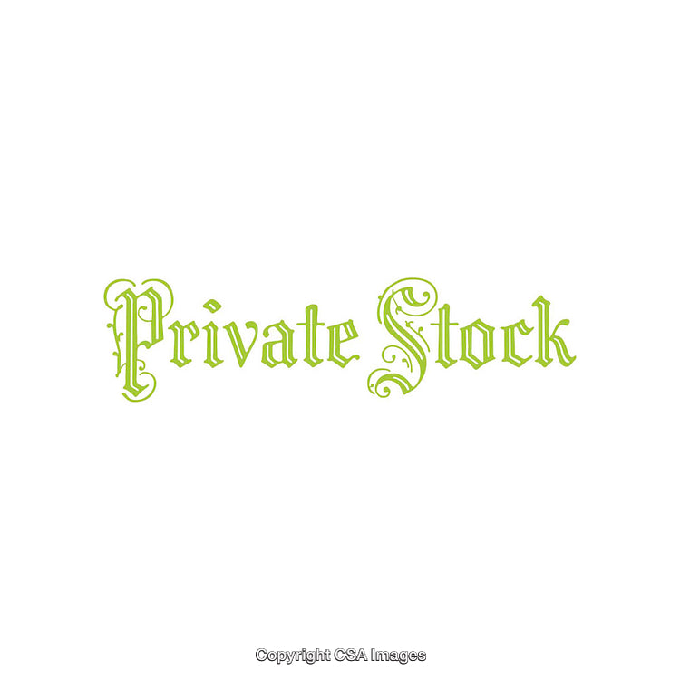 Decorative Green Calligraphy Text Reading Private Stock on White Background