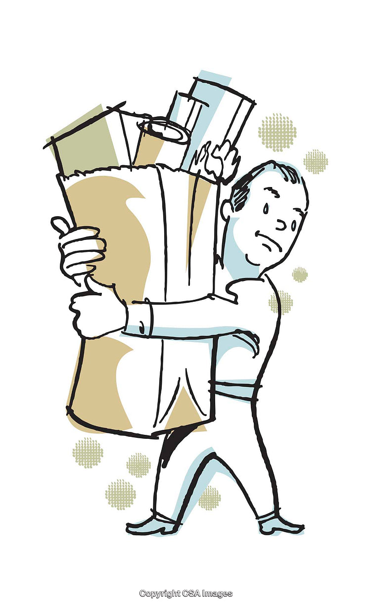 Cartoon Illustration of a Person Holding a Stack of Large Items