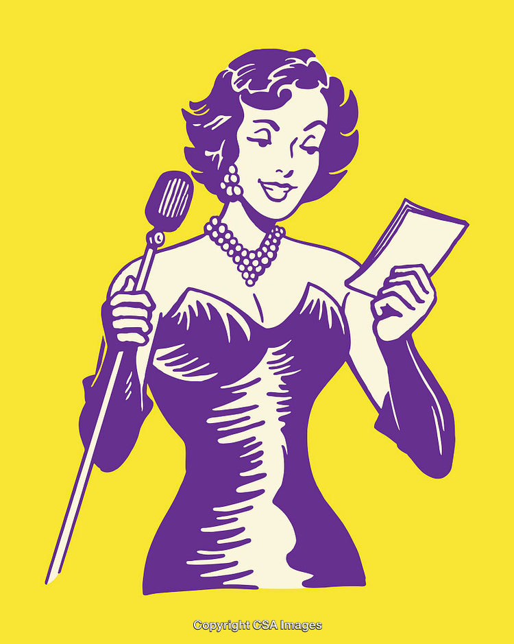 Retro Style Female Singer Holding Microphone and Singing
