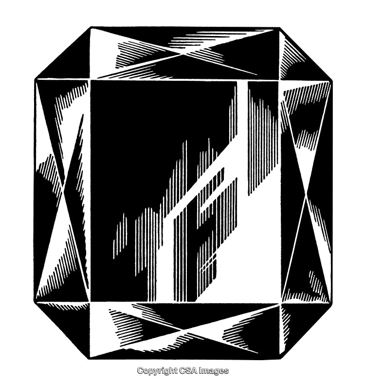 Intricate Black and White Illustration of a Faceted Gemstone Design