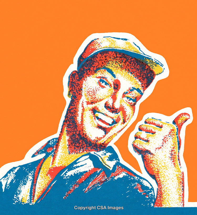 Retro Illustration of Smiling Man Giving a Thumbs Up Gesture