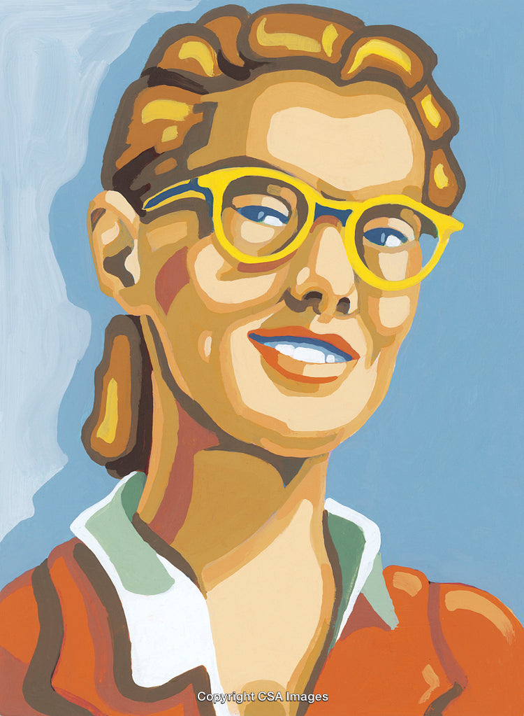 Retro Paint-By-Number Art of a Woman With Yellow Glasses