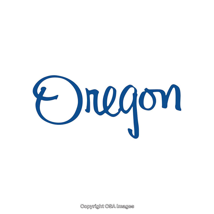 Elegant Blue Calligraphy of the Word Oregon on a White Background
