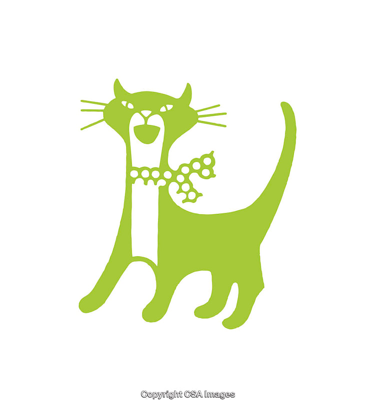 Playful Green Cat Icon with Decorative Floral Collar
