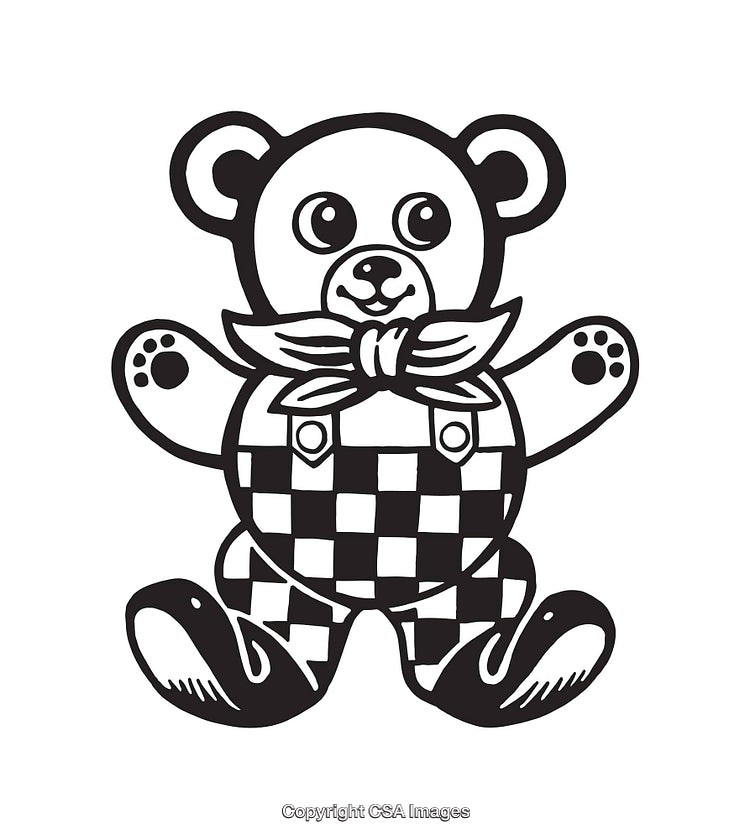 Cute Teddy Bear Line Art Illustration in Black and White Design