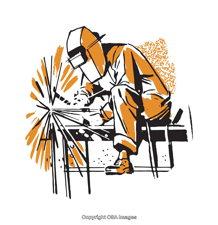 Illustration of a Welder Working With Sparks and Protective Gear