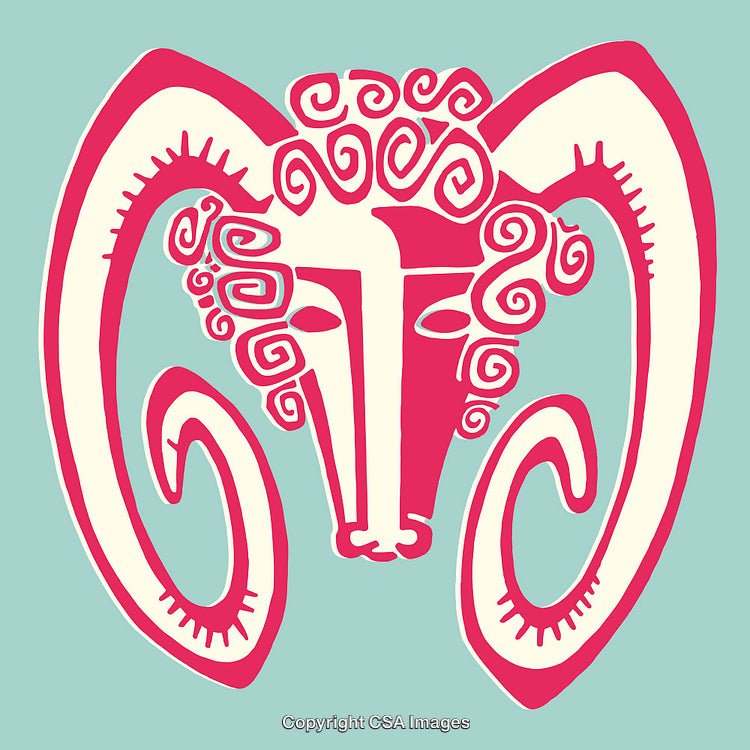 Bold Line Art Illustration of a Stylized Ram Depiction in Vibrant Colors