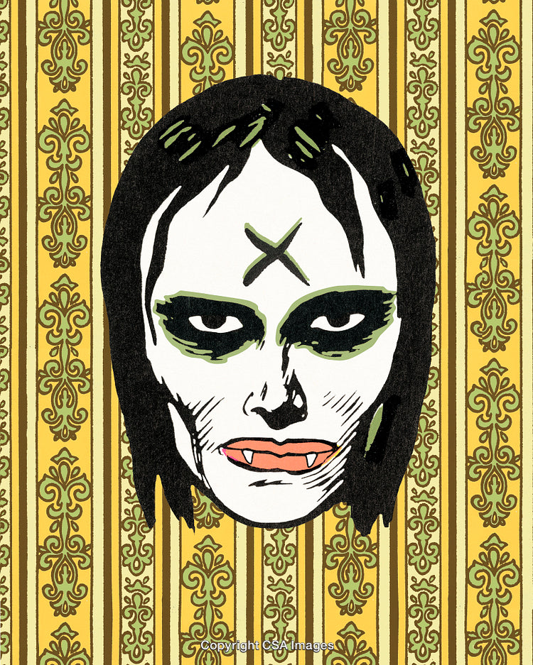 Illustration of a Vampire Face with Vintage Ornamental Background