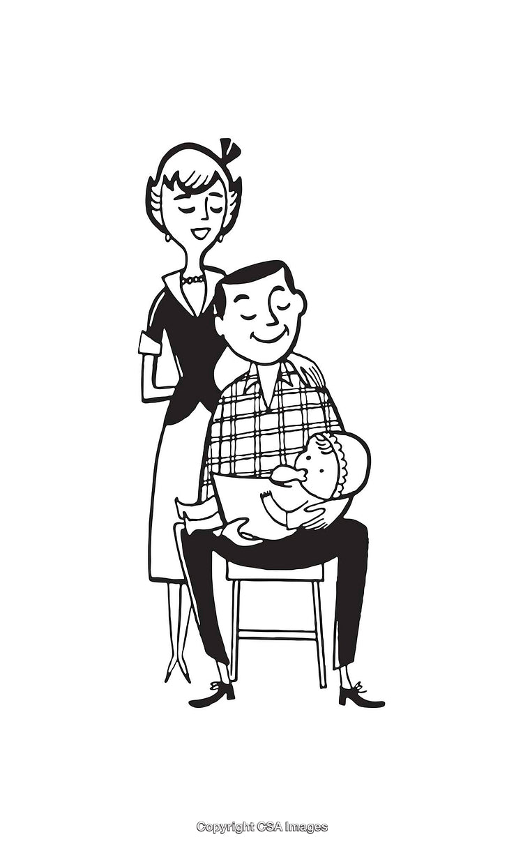 Retro Style Illustration of a Family With Mother, Father, and Baby