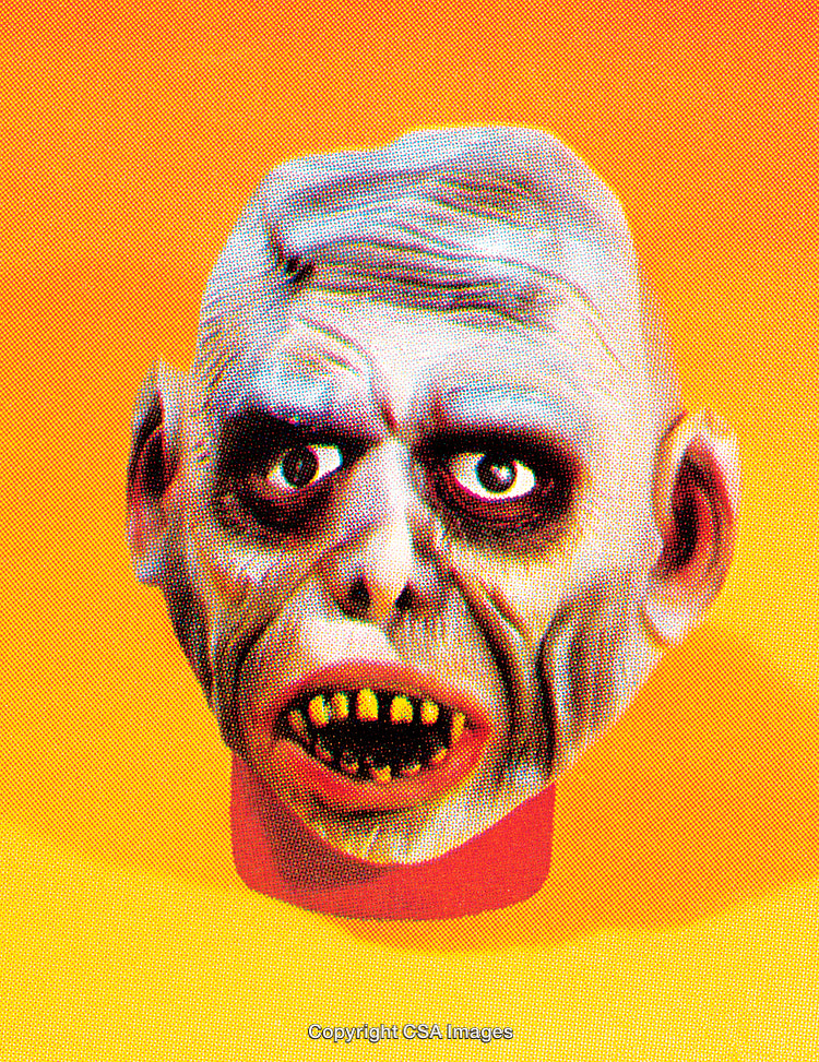 Surreal Gruesome Mask Of Horrid Zombie Head With Dot Screen Effect