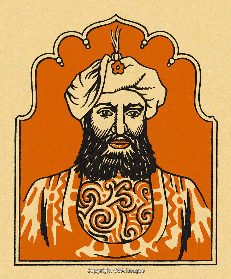 Artistic Illustration of a Regal Figure with Ornate Patterns and Orange Tones