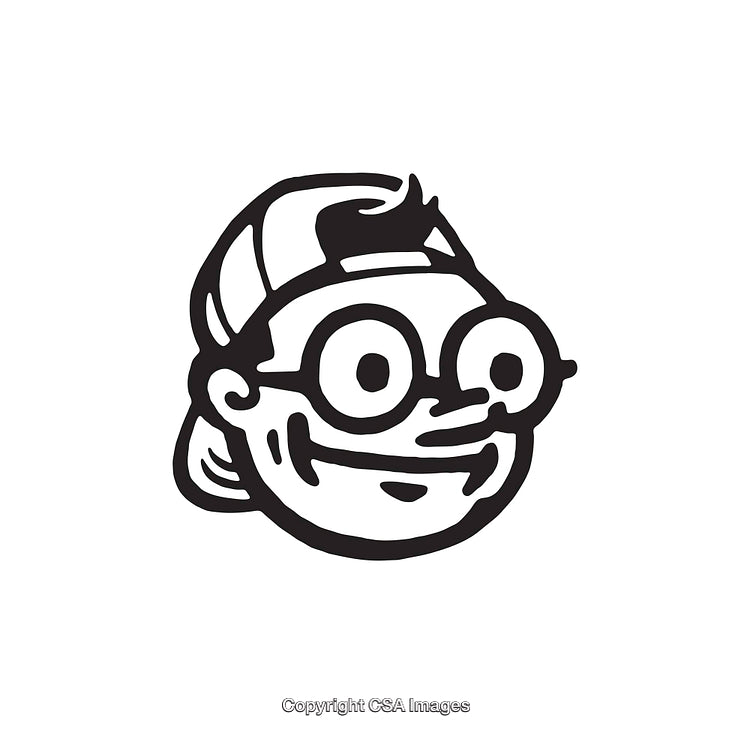 Black and White Line Art of a Friendly Character Wearing Glasses