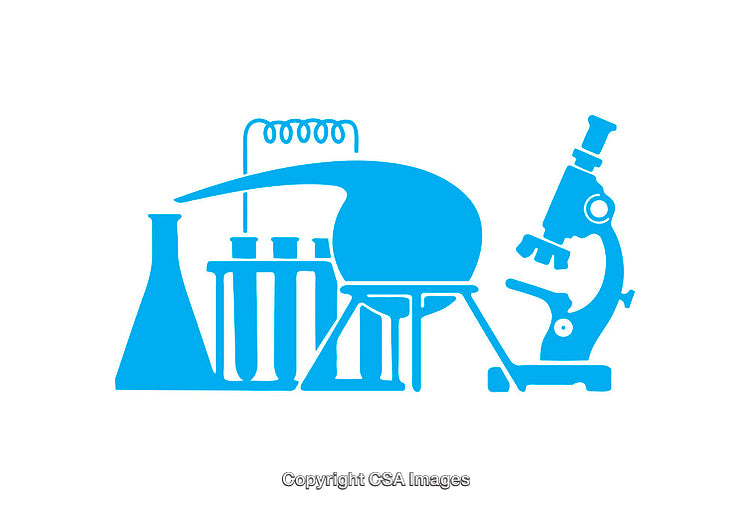 Blue Silhouette Icons of Laboratory Equipment and Scientific Tools