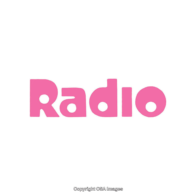 Pink Stylized Word Artwork of the Word 'Radio' on White Background