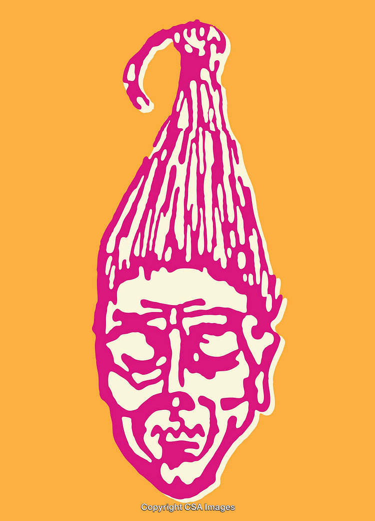 Colorful Line Art Illustration of a Stylized Face on Orange Background