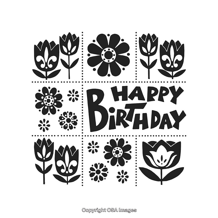 Happy Birthday Greeting Card With Floral Decorations and Artistic Design