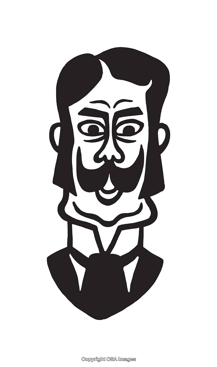 Black And White Stylized Line Art Portrait Of A Man With Mustache