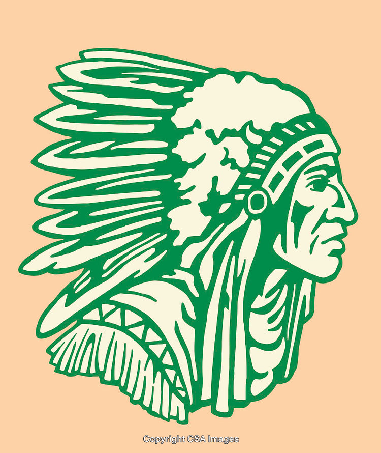 Green Line Art Illustration of Tribal Headdress Design on Beige Background